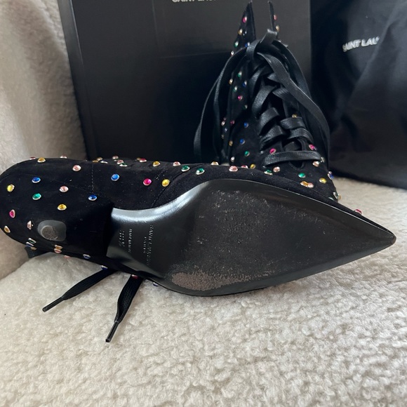Saint Laurent Paris Blaze 45 Crystals Leather Suede Ankle Boots Black - Picture 15 of 17